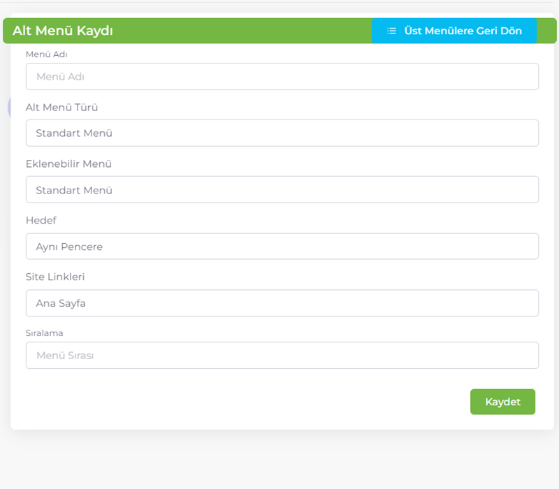 Alt Menü Kaydı