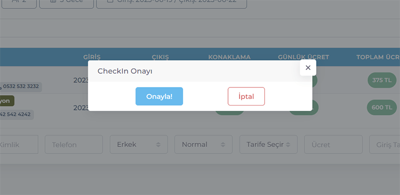 Check In Onay Ekranı