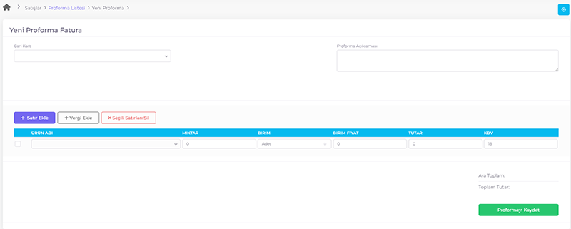 Yeni Proforma Fatura